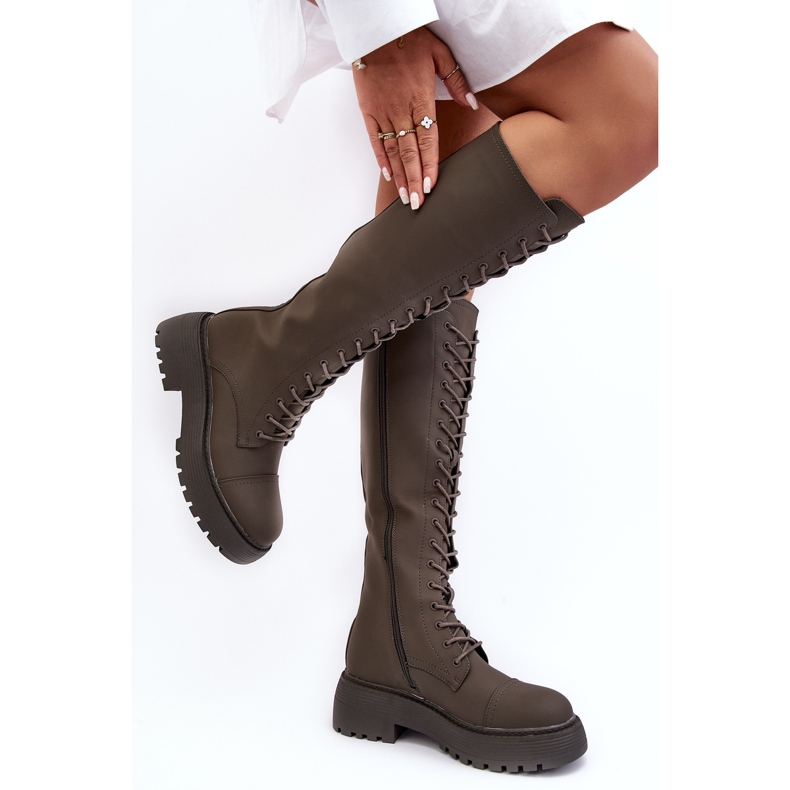 PS1 Snörade, isolerade boots, over-the-knee boots, mörkgröna, Bergdis 2