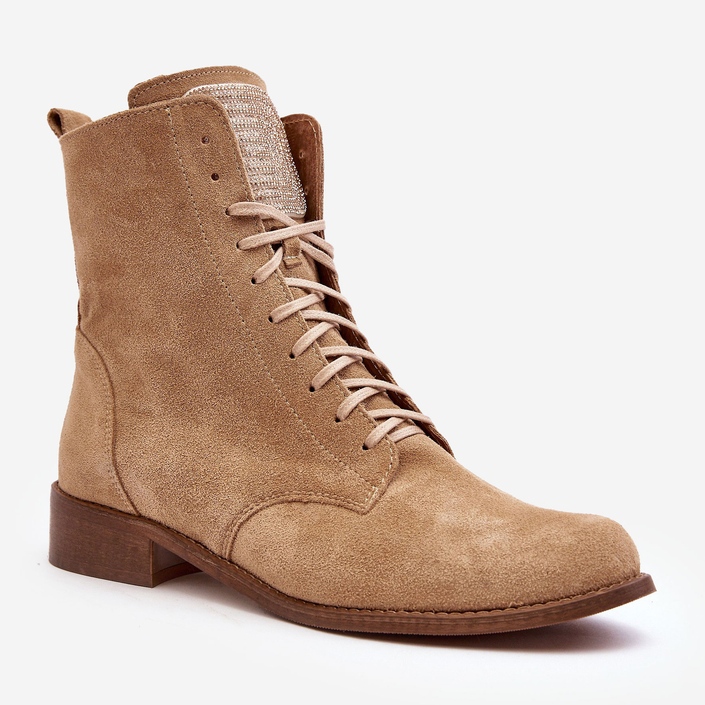 Mocka dam ankelboots med snörning Nicole 2848 Beige 1