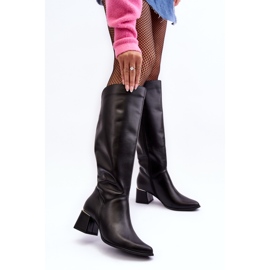 Lewski Shoes Högklackade läderstövlar för damer Svarta Lewski 2928/B/2 1