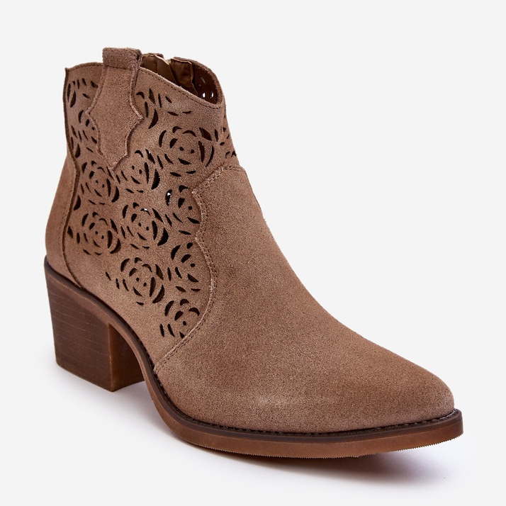 S.Barski Mocka Openwork Cowboystövlar D&amp;A SN622-21 Mörkbeige 1