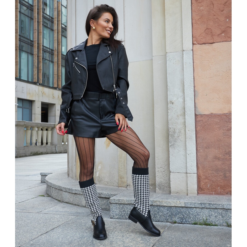 Svarta och vita långa houndstooth-stövlar från Maestas 1