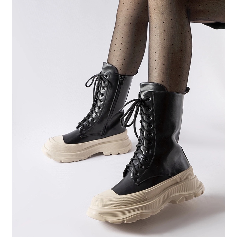 Svarta arbetarskor med tjock beige Crosia-sula 1