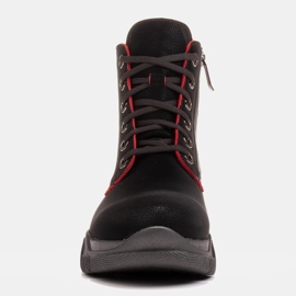 Marco Shoes Kvinnors svarta skinnstövlar med röda kanter 1