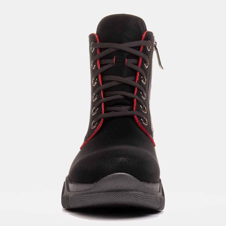 Marco Shoes Kvinnors svarta skinnstövlar med röda kanter 1