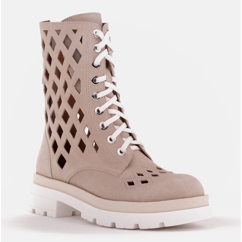 Marco Shoes Velourstövlar med perforering beige 1