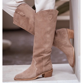 Marco Shoes Iolanda cowboystövlar med dekorativa sömmar beige 1