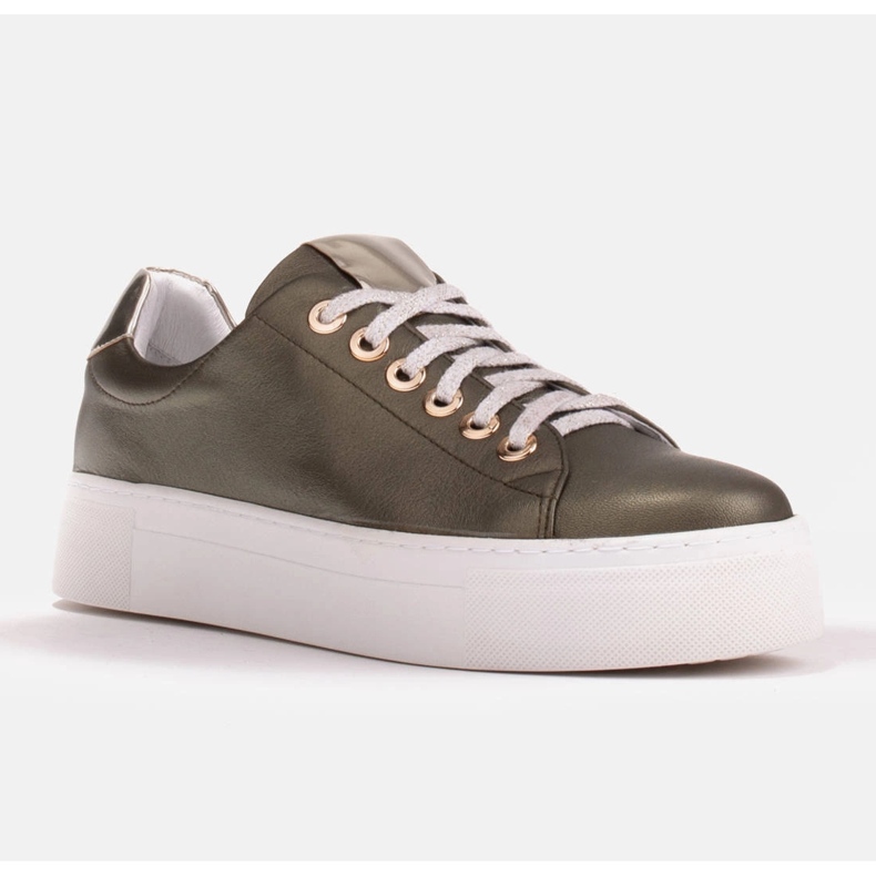 Marco Shoes Damskor i äkta läder på en tjock sula grön 1