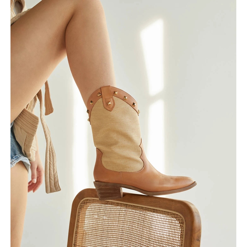 Marco Shoes Cowboystövlar i kombination av läder och linnetyg 2186B + J-003-1266-4 beige 1