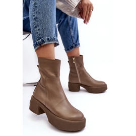 Lemar Volavola Lemar Låg Klack Mörk Beige Läder Stövlar 1