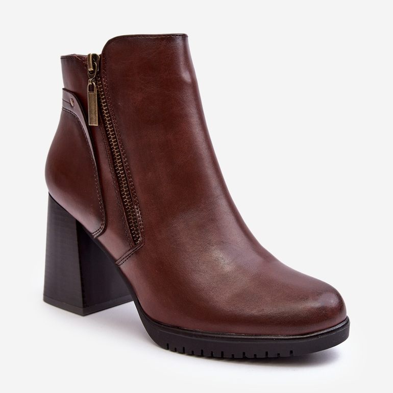 Sergio Leone Högklackade ankelstövlar för kvinnor med dragkedjor, brun Ryelle 1