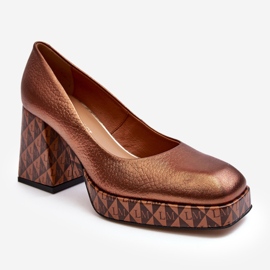 Läder högklackade pumpar Laura Messi 259/819-821 Koppar brun 1