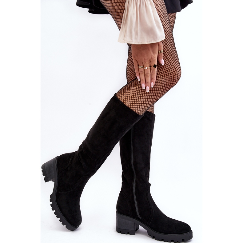 WS1 Lågklackade stövlar över knä, svart Beveta 2
