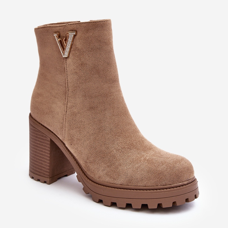 WJ2 Damkängor med hög klack i mocka med dekoration, Beige Stark 1