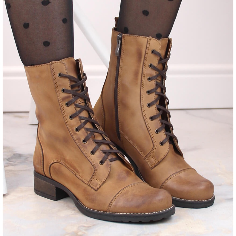 Bruna läderstövlar för kvinnor Dolce Pietro beige 2