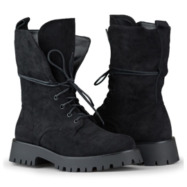 Arbetsstövlar i svart mocka med snörning för kvinnor beige 1