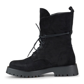 Arbetsstövlar i svart mocka med snörning för kvinnor beige 2