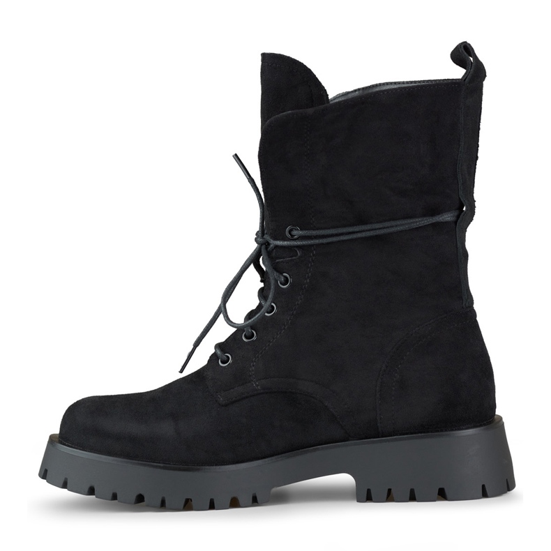 Arbetsstövlar i svart mocka med snörning för kvinnor beige 2