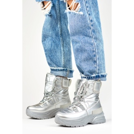 Snöskor med snörning för kvinnor i silver silver- 2