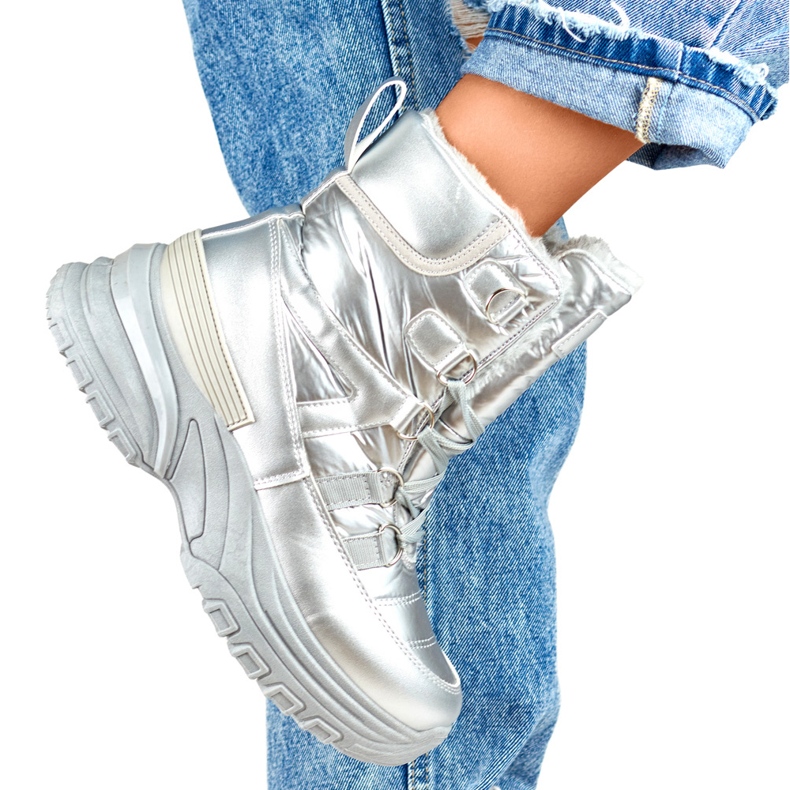 Snöskor med snörning för kvinnor i silver silver- 1