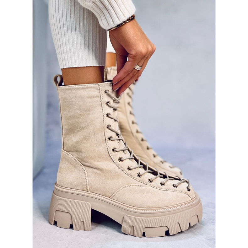 Wayne Beige damstövlar med snörning 1