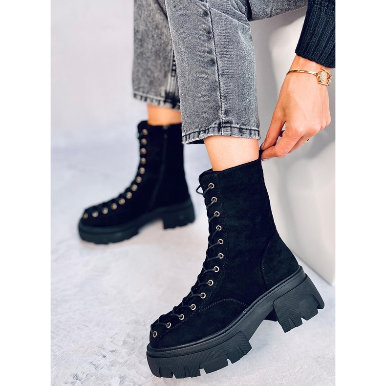 Wayne Black damstövlar med snörning svart 1