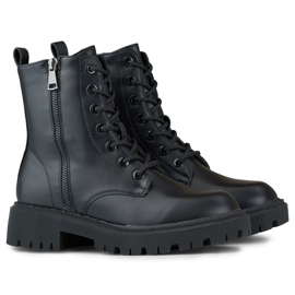 Svarta damskor i ekoläder med snörning 1