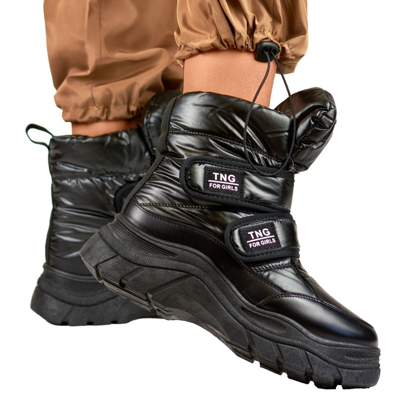 Svarta snöstövlar för kvinnor med kardborreband 1