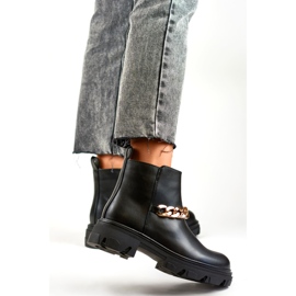 Ankelstövlar för kvinnor med kedja av ekologiskt läder svart 1