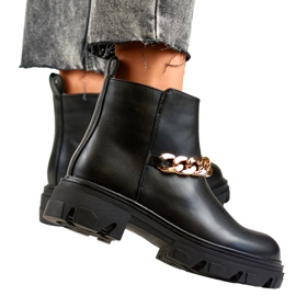 Ankelstövlar för kvinnor med kedja av ekologiskt läder svart 2