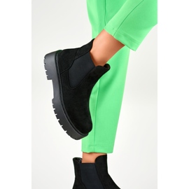 Chelsea-stövlar i mocka dam med tjock sula svart 1