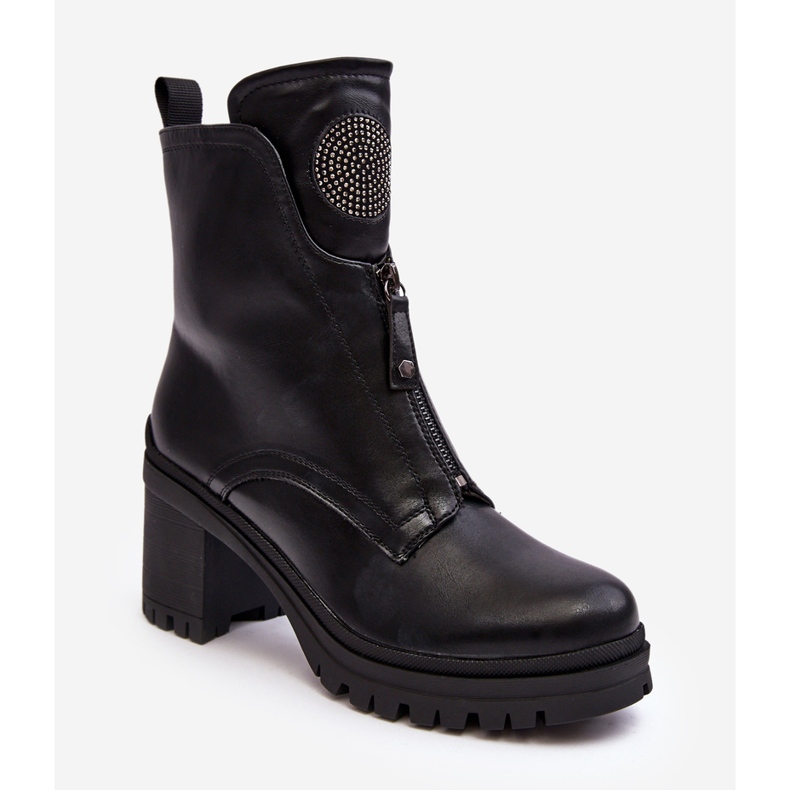 Vinceza Kvinnors ankelstövlar i läder med strass Svart Rosie 2