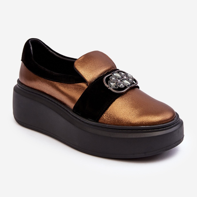 Skinnskor för kvinnor på plattformen med dekoration Laura Messi 2697/744-300 guld gyllene 1