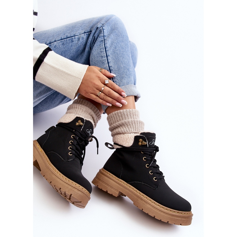 Skinnstövlar för kvinnor med fårskinn, Svart Lynnvia 1