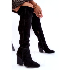 Lewski Shoes Lårhöga stövlar i mocka för kvinnor Lewski 2833 Svart 4