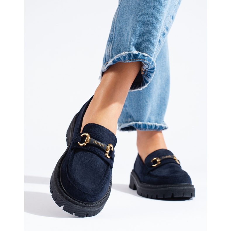 Shelovet mockasiner i marinblå mocka för kvinnor 1