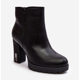 Högklackade ankelstövlar för kvinnor med dragkedja, svart Rasoda 1