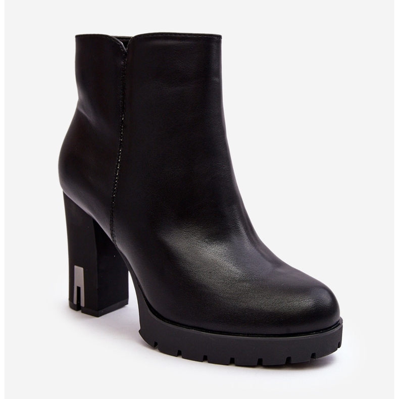 Högklackade ankelstövlar för kvinnor med dragkedja, svart Rasoda 1