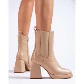 Beige Shelovet Chelsea-stövlar för kvinnor med bred klack 1