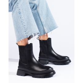 SHELOVET Svarta Chelsea-stövlar med tjock sula 1