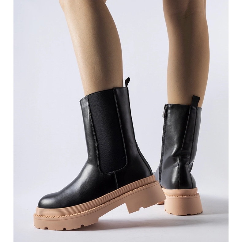 Svarta ankelboots med ljusrosa Garden-sula 2