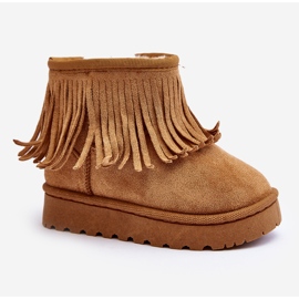 Isolerade barnsnöskor med dekorativa fransar Camel Nimia brun 11