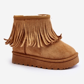 Isolerade barnsnöskor med dekorativa fransar Camel Nimia brun 6