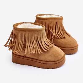Isolerade barnsnöskor med dekorativa fransar Camel Nimia brun 8