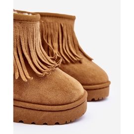 Isolerade barnsnöskor med dekorativa fransar Camel Nimia brun 9