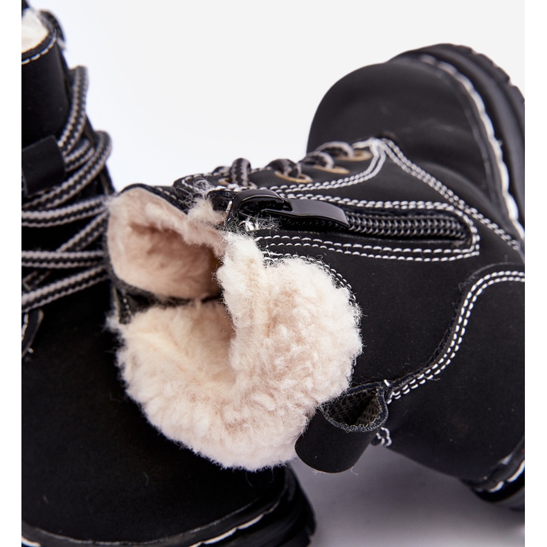 Trapperboots för barn med dragkedja och fårskinn, svart Marialee 2