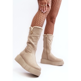 Lemar Beige läderstövlar för kvinnor med ull Bayla 6