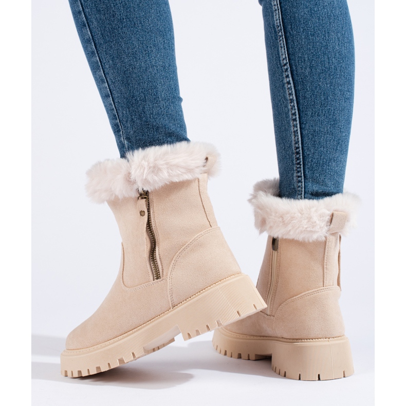 W. Potocki Ankelboots i beige mocka med päls från Potocki 2