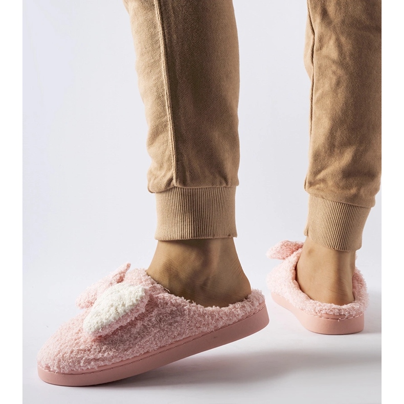 Rosa varma tofflor med rosett 2