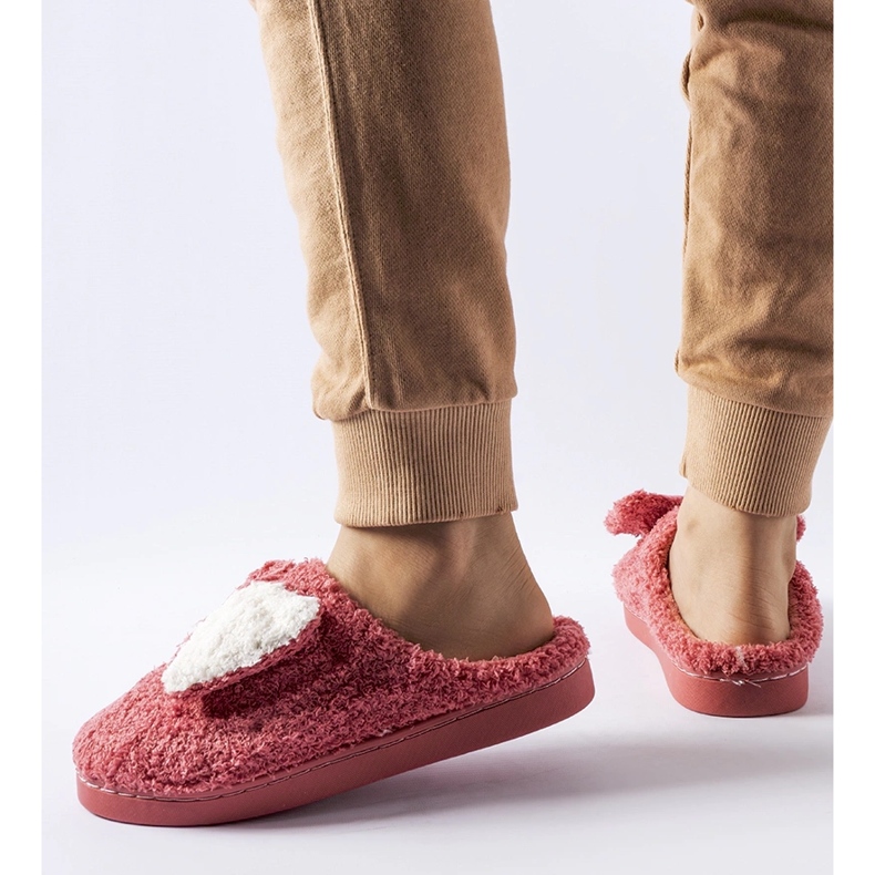 Mörkrosa varma tofflor med Delfio rosett 1