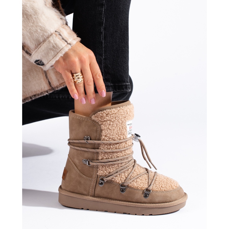 Varm beige shelovet snökängor för kvinnor 1